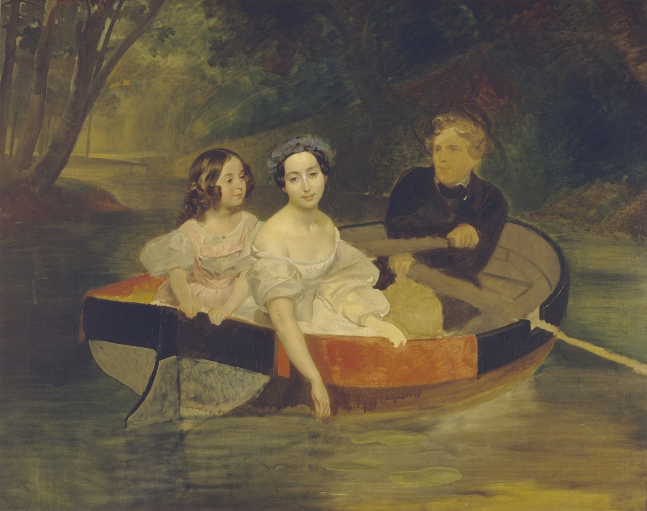 Selvportrett med baronesse Yekaterina Meller-Zakomelskaya og hennes datter i en båt, 1833-1835 av Karl Pavlovich Bryullov