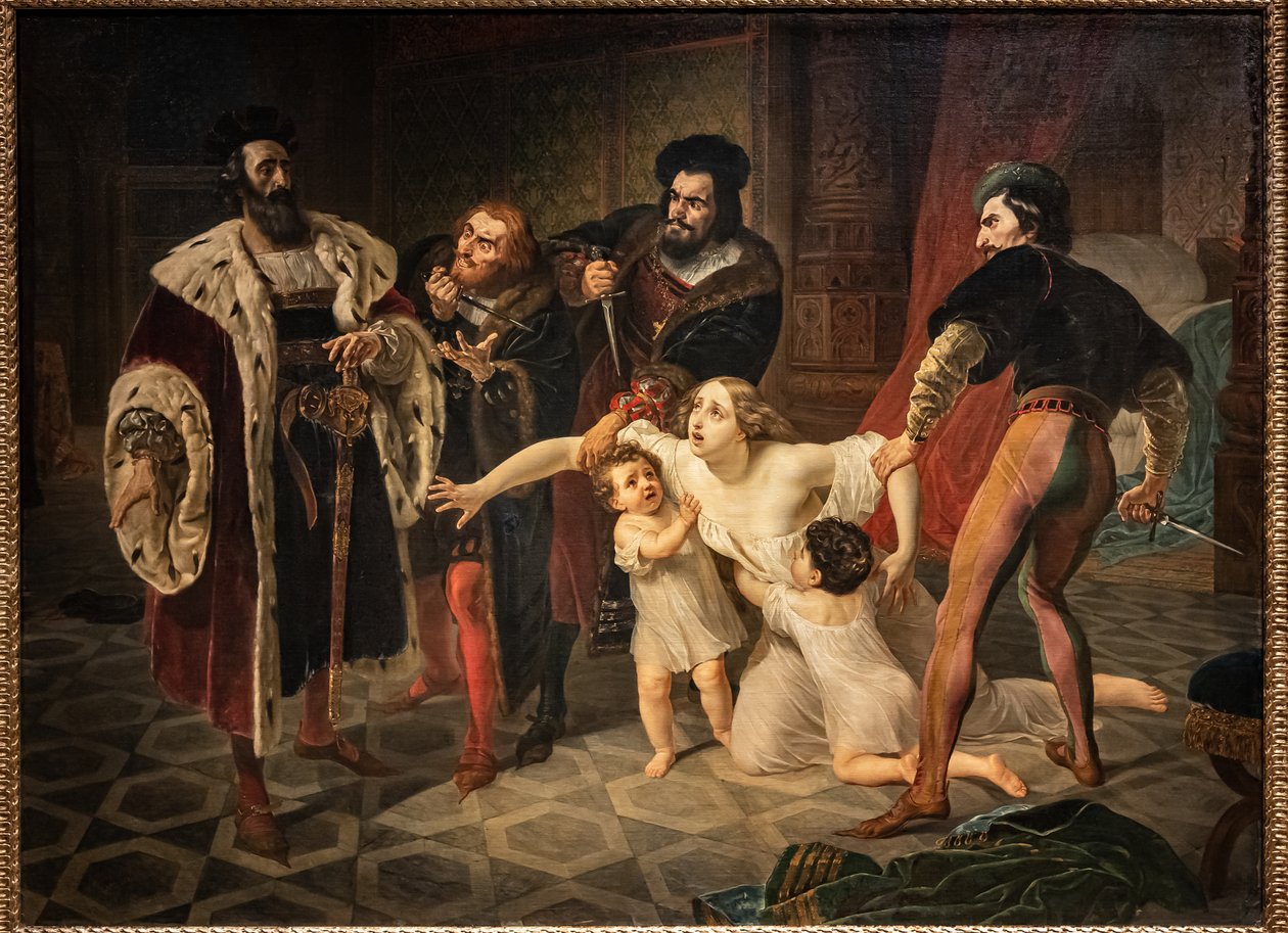 Offeret til Ines Di Castro (Ines Di Castros død) (olje på lerret) av Karl Pavlovich Bryullov