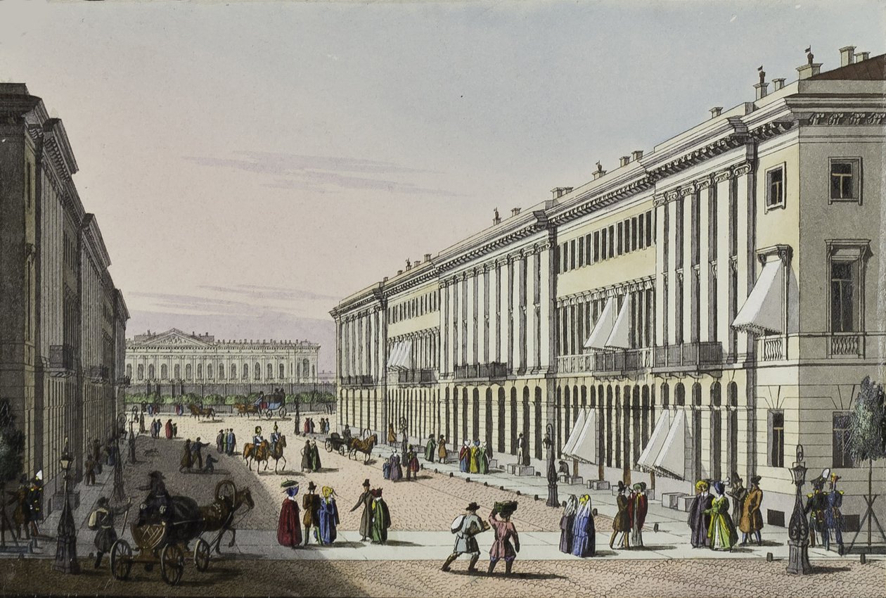 Mikhailovskaya-gaten med utsikt over Michael-palasset i St. Petersburg, første halvdel av det 19. av Karl Petrovich Beggrov
