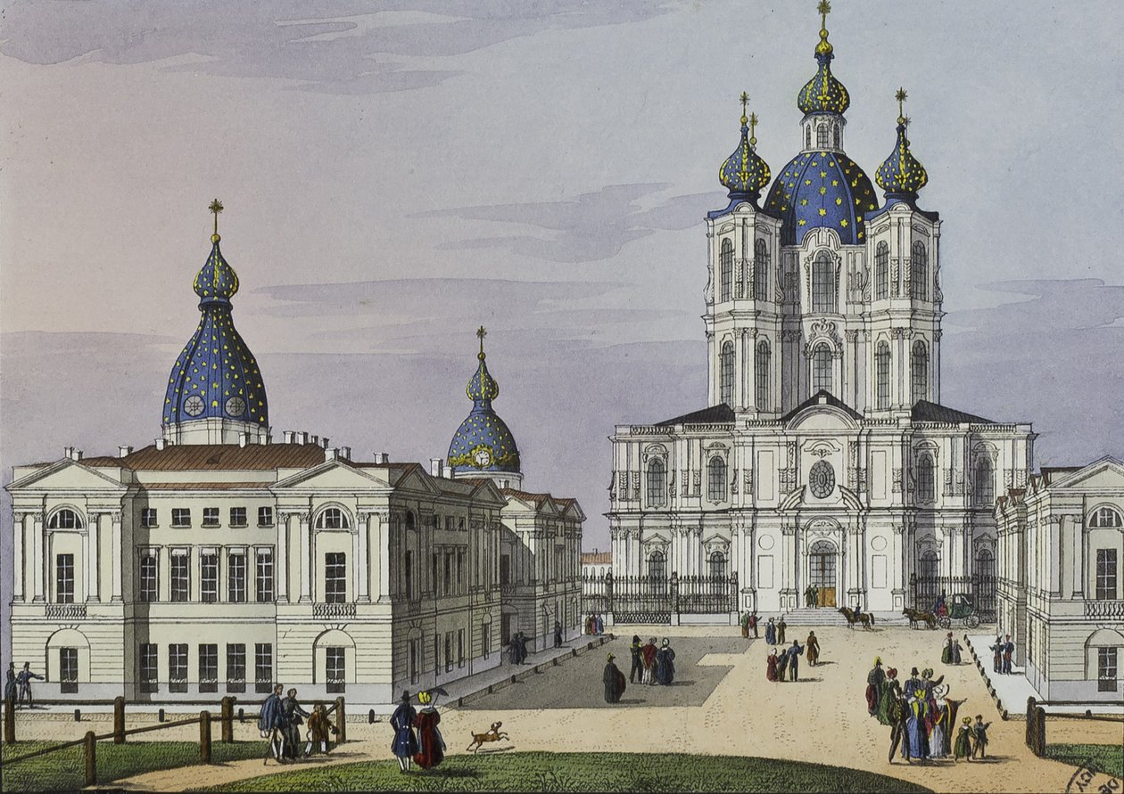 Smolny-klosteret for oppstandelsen i St. Petersburg, første halvdel av det 19. århundre. av Karl Petrovich Beggrov