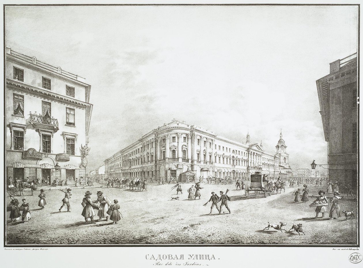 Utsikt over Sadovaya Street i St. Petersburg, midten av 1800-tallet av Karl Petrovich Beggrov