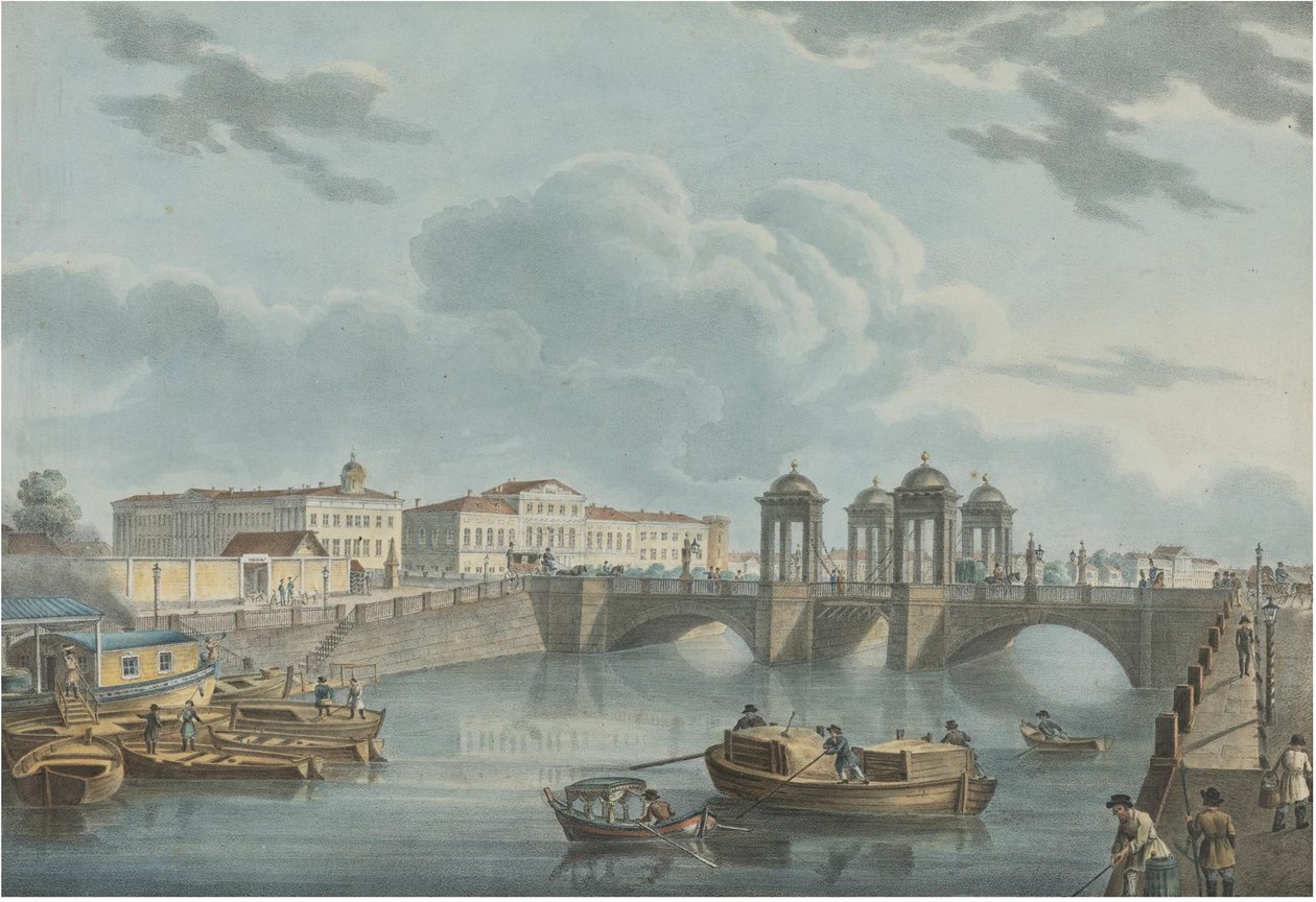 Utsikt over Fontanka ved Obukhov-broen, 1823 av Karl Petrovich Beggrov