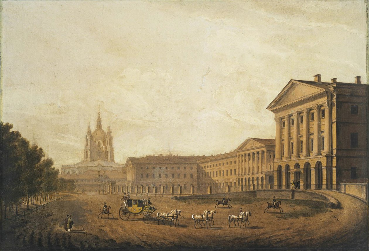 Utsikt over Smolny Institute for Noble Maidens i St. Petersburg, midten av 1820-årene av Karl Petrovich Beggrov