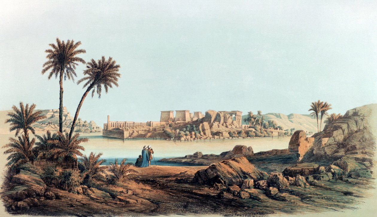 Utsikt over Philae. Litografi etter Karl Richard Lepsius (1810–1884), prøyssisk egyptolog. Utsikt over Nilen til templene på øya Philae. av Karl Richard Lepsius