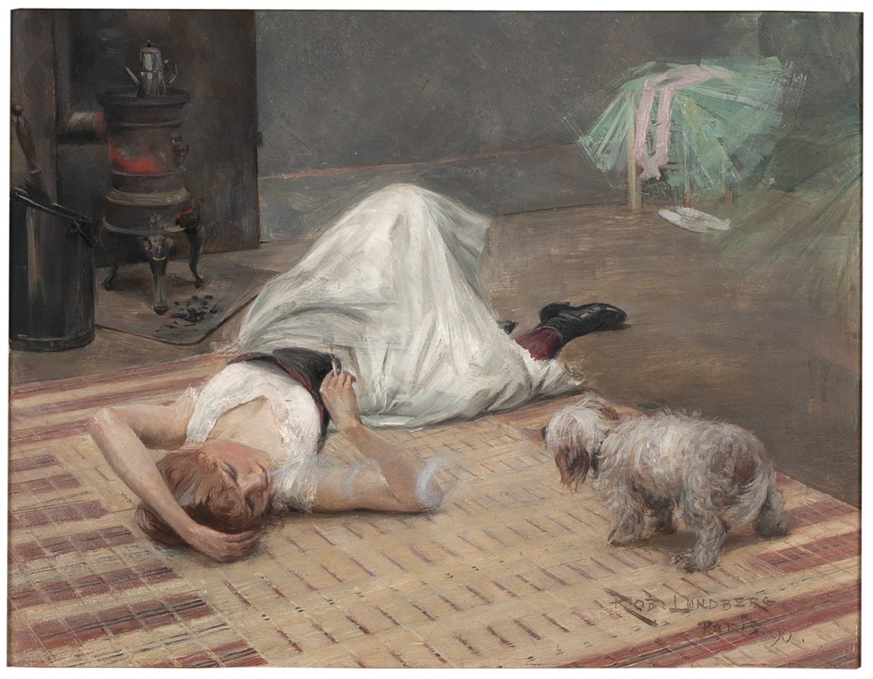 Modell med sigarett (olje på panel) av Karl Robert Lundberg