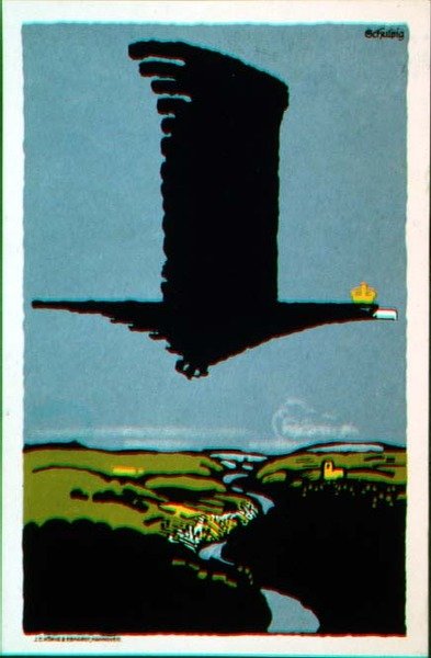 Postkort etter omslaget til brosjyren "The Baths and the War", fra "Das Plakat", en samling av tysk plakatkunst av Karl Schulpig