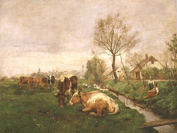 Landskap med kyr og en bekk av Karl Stuhlmuller