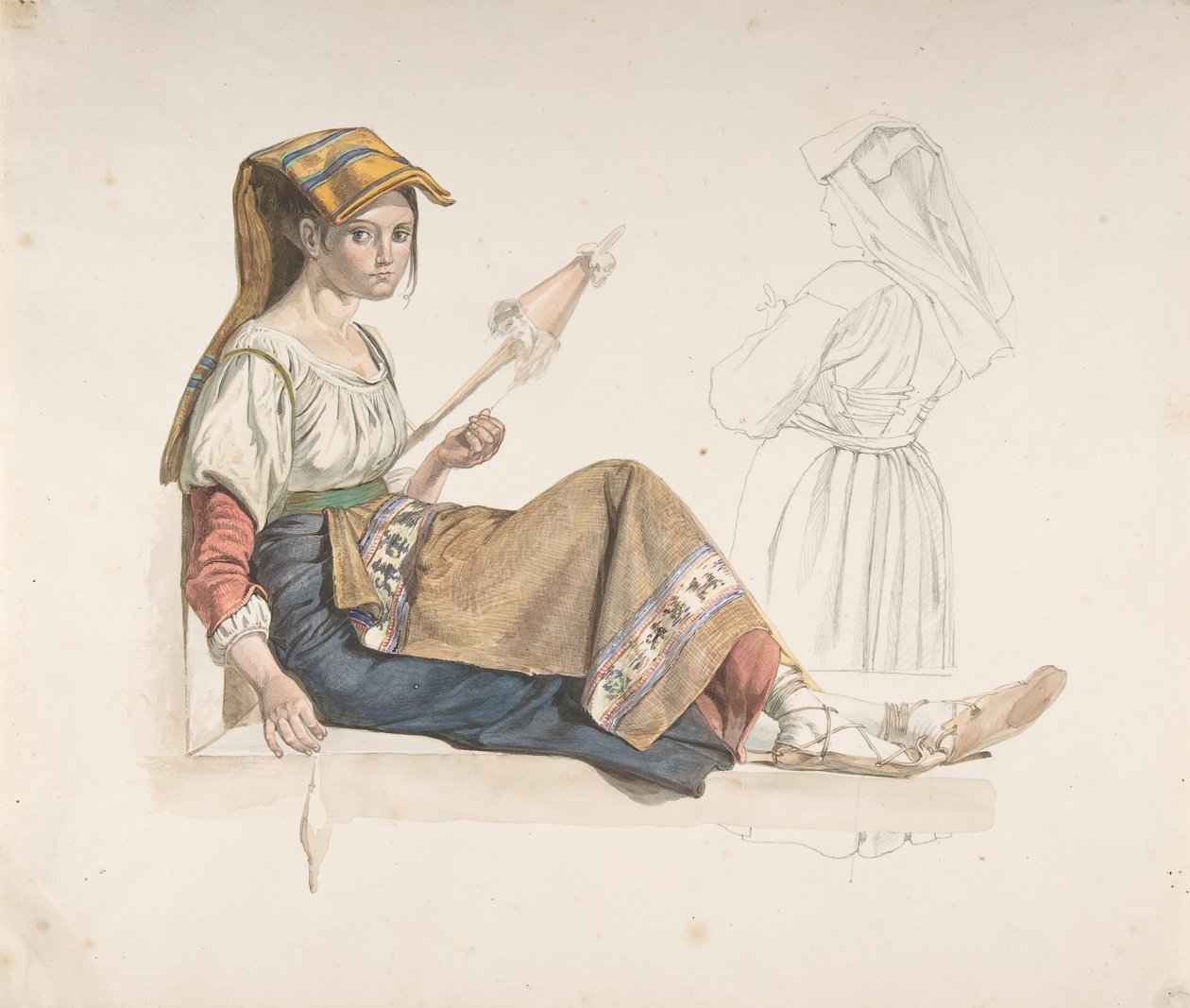 Neapolitan Woman recto, Study for an Interior verso, slutten av 1700- og 1800-tallet. av Karl Wilhelm Freiherr von Heideck
