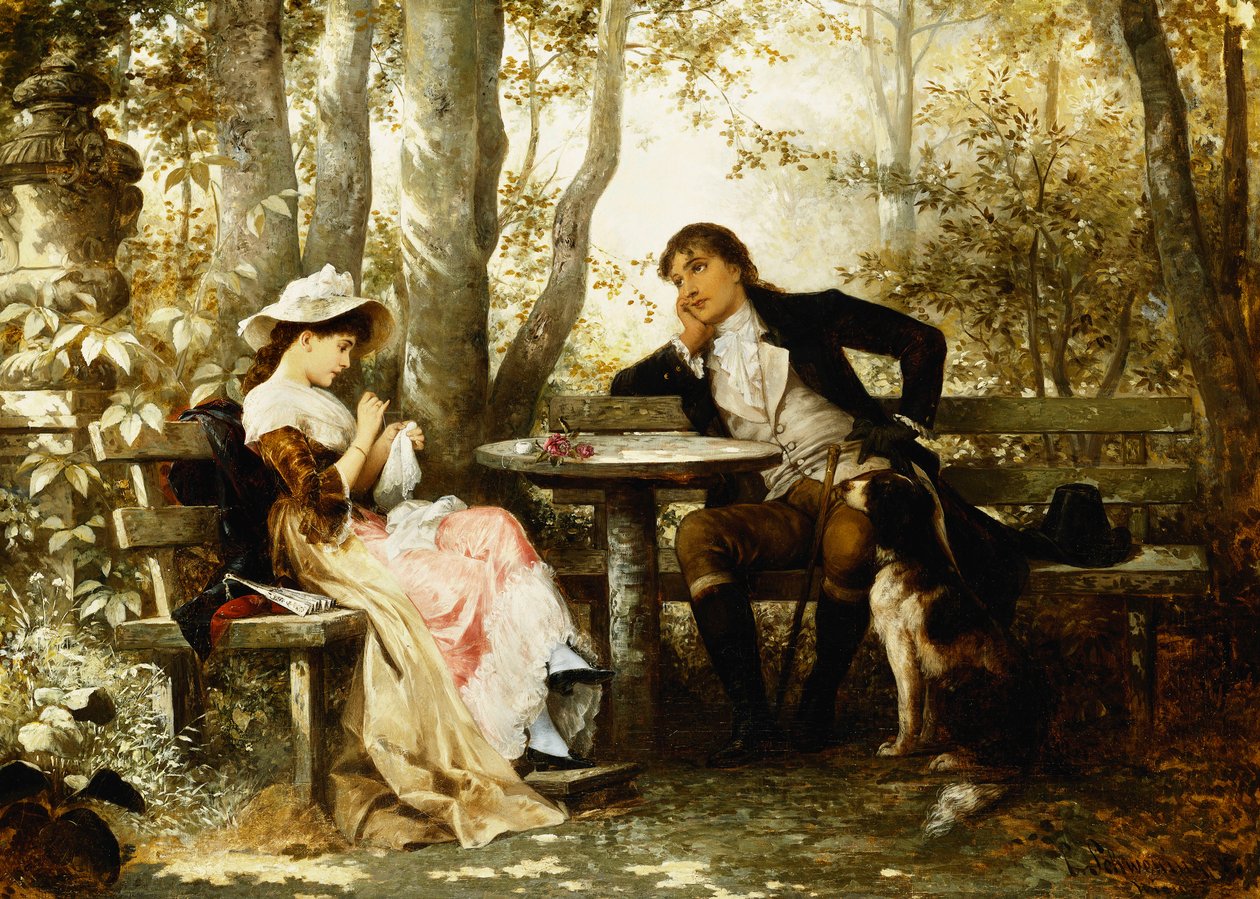 Småprat; En chattime, 1887 av Karl the Elder Schweninger