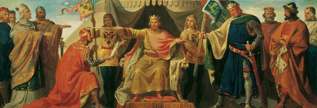Friedrich Barbarossa avspeiler Heinrich Jasomirgott og løven Heinrich av Karl von Blaas