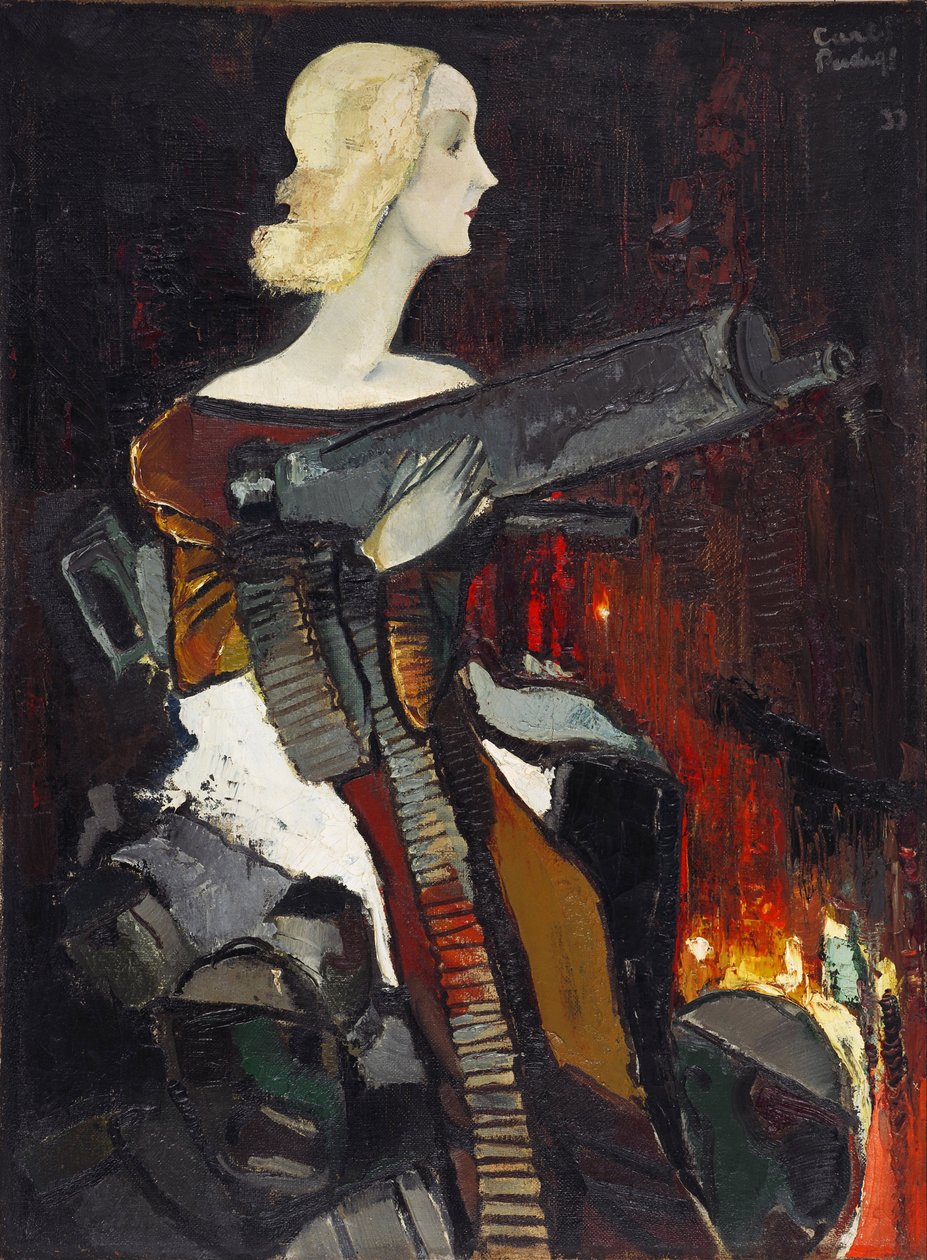""Madone de la mitraillette"" (Madonna med maskingevær) Peinture de Karlis Padegs (1911-1940) - 1932 - Olje på lerret Dim 134x100 cm Statens kunstmuseum i Latvia, Riga Lettonie av Karlis Padegs