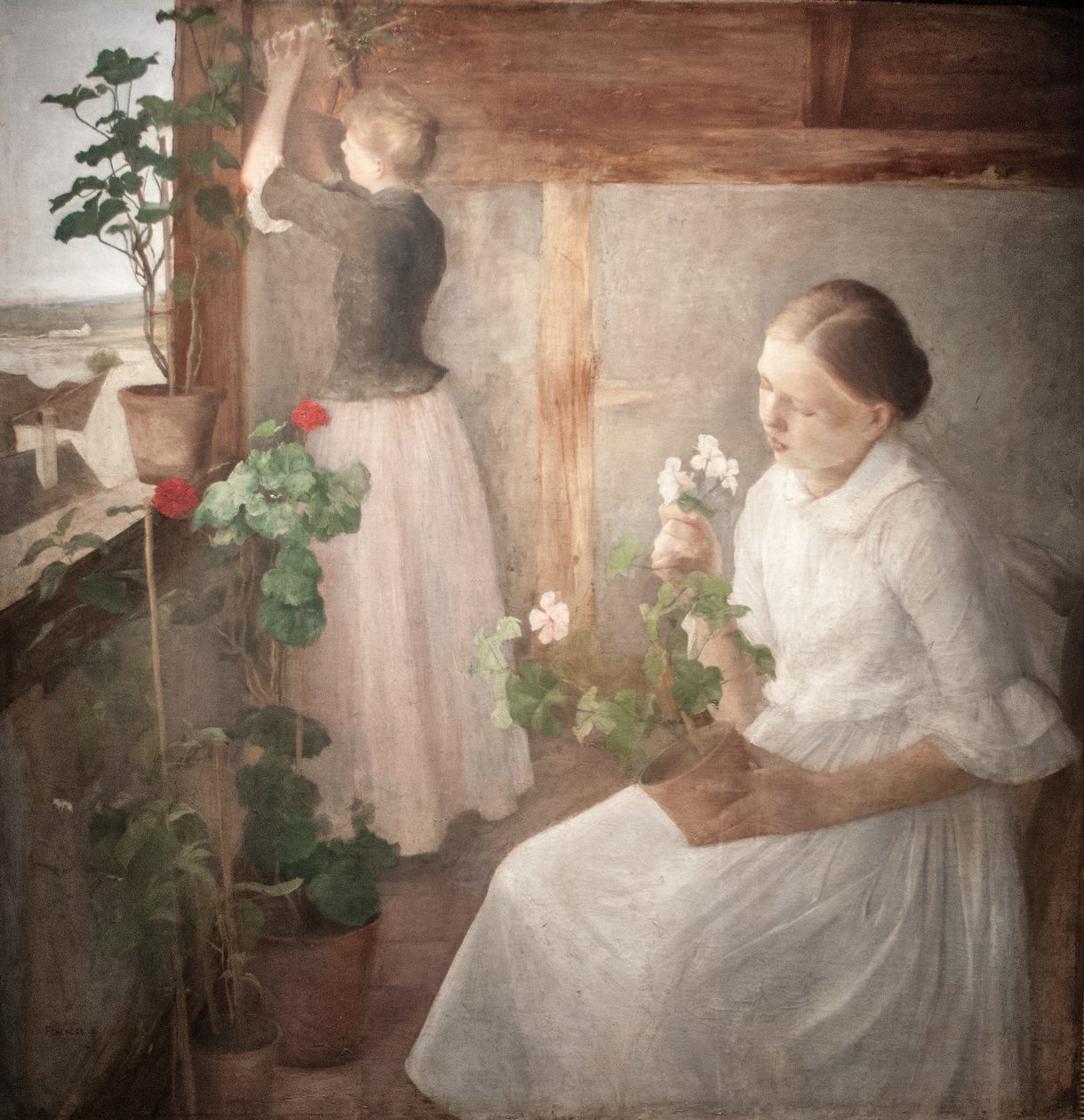 Leanyok viragokat gondoznakn Engelsk: Girls_tending_flowersn av Károly Ferenczy