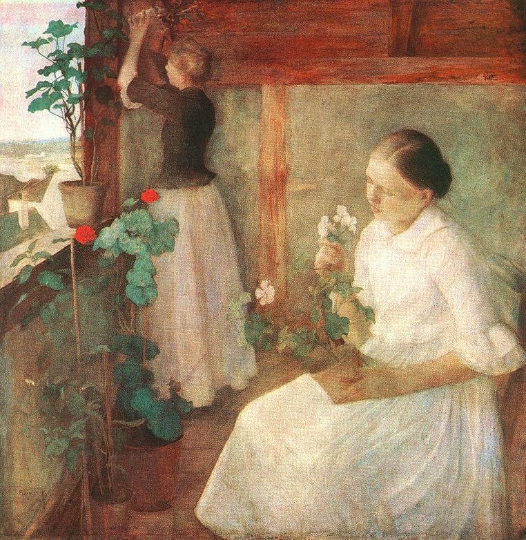Jenter som går på blomster av Károly Ferenczy