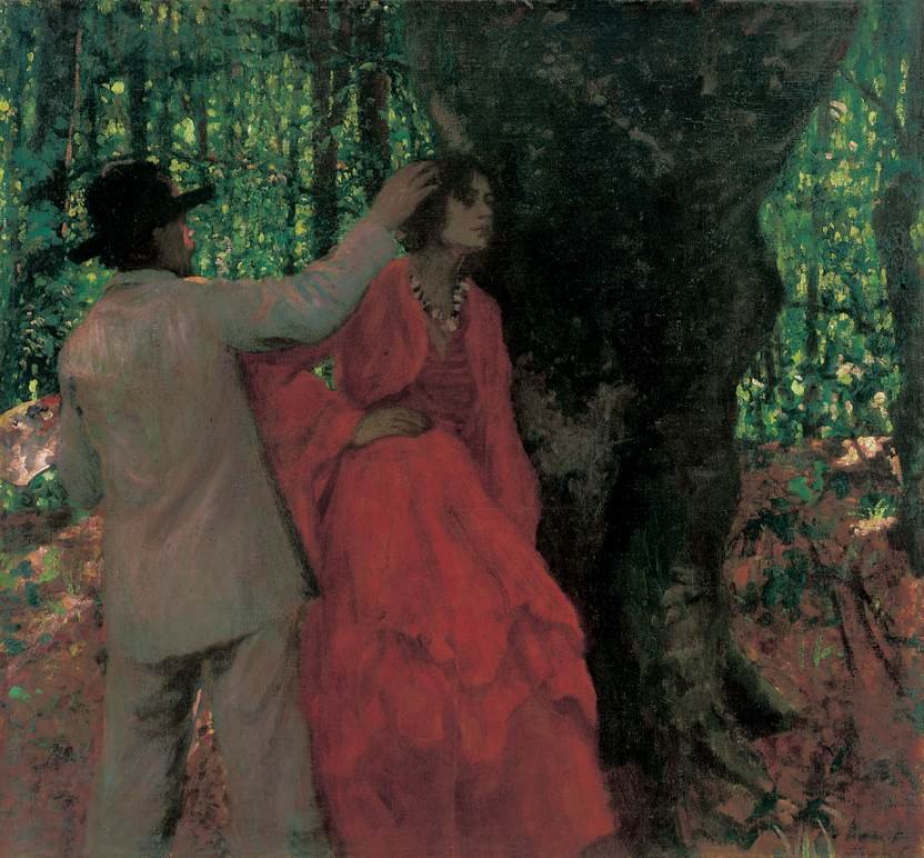 Maler og modell i skogen av Károly Ferenczy