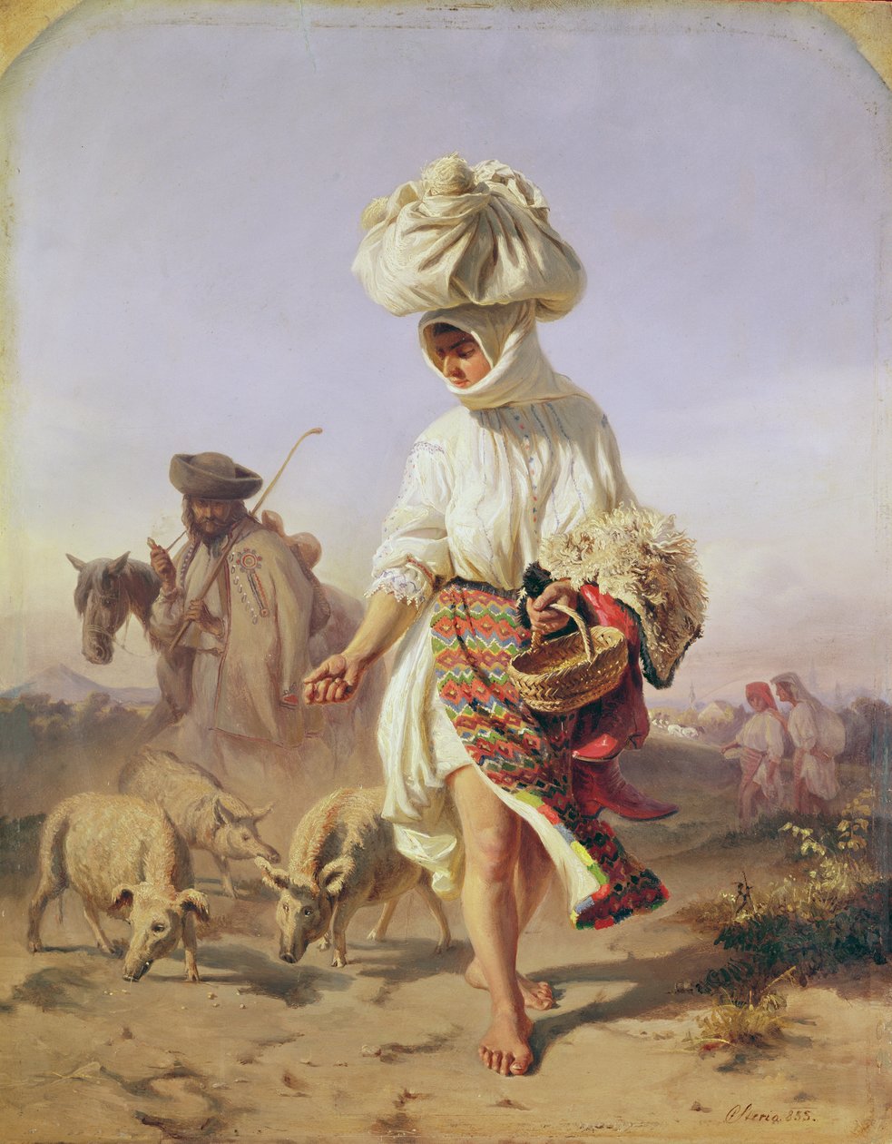 Bondepike som mater griser, 1855 av Karoly Sterio