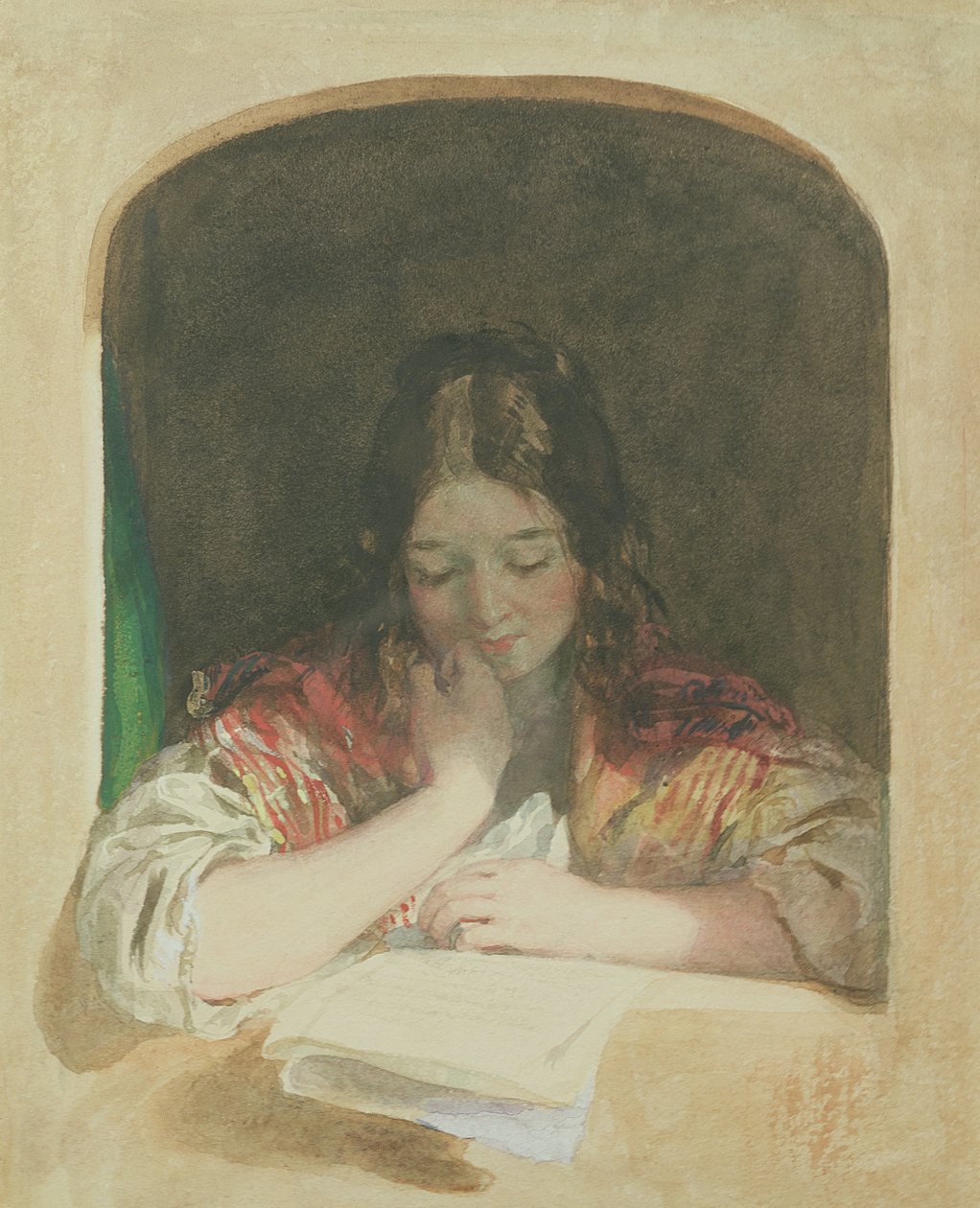 Jente som leser ved et vindu, 1800-tallet av Karoly or Charles Brocky