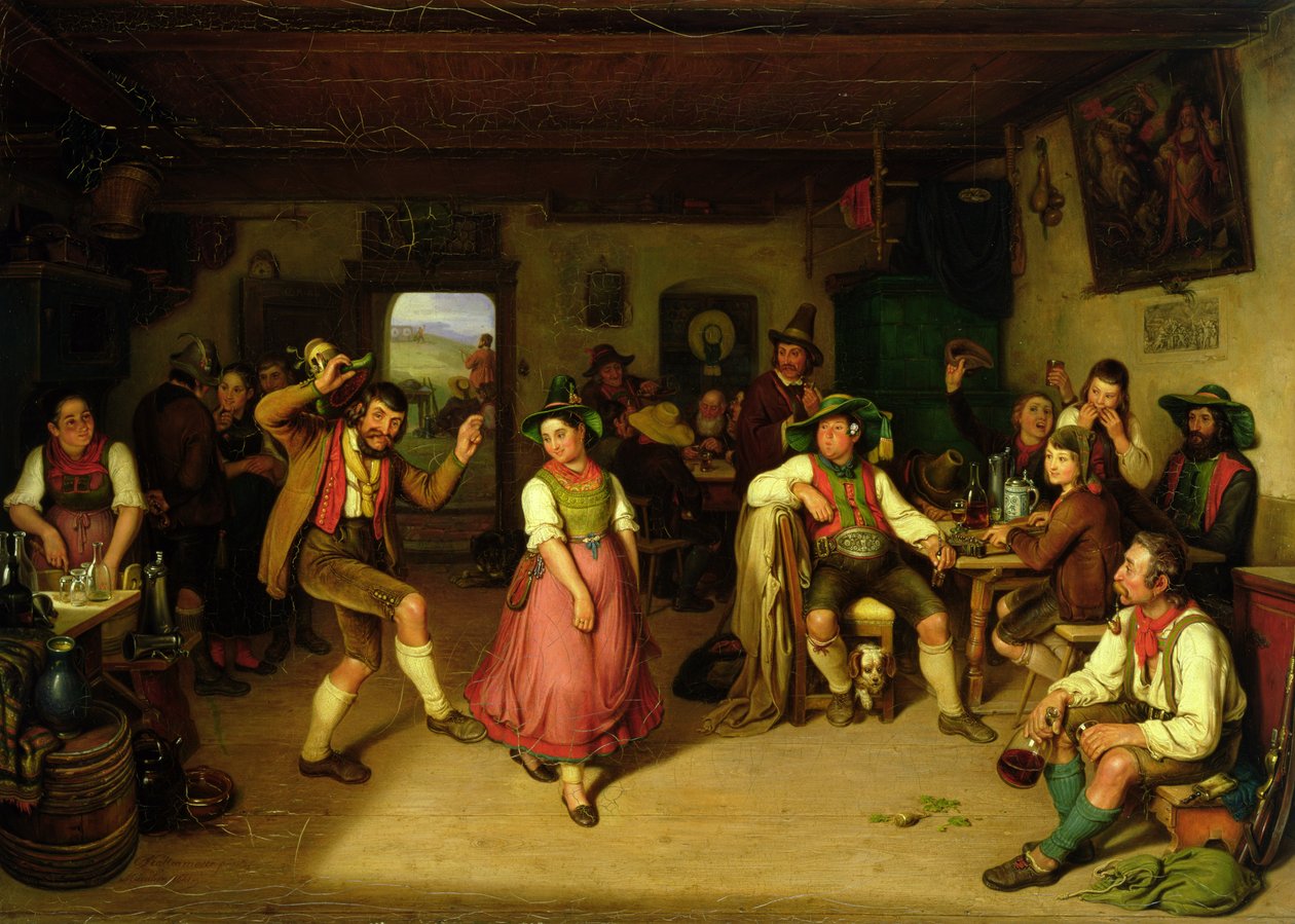 Målskyting og dans i Oberbayern, 1841 av Kaspar Kaltenmoser
