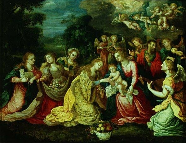 St. Catherines mystiske ekteskap av Kasper or Gaspar van den (attr. to) Hoecke