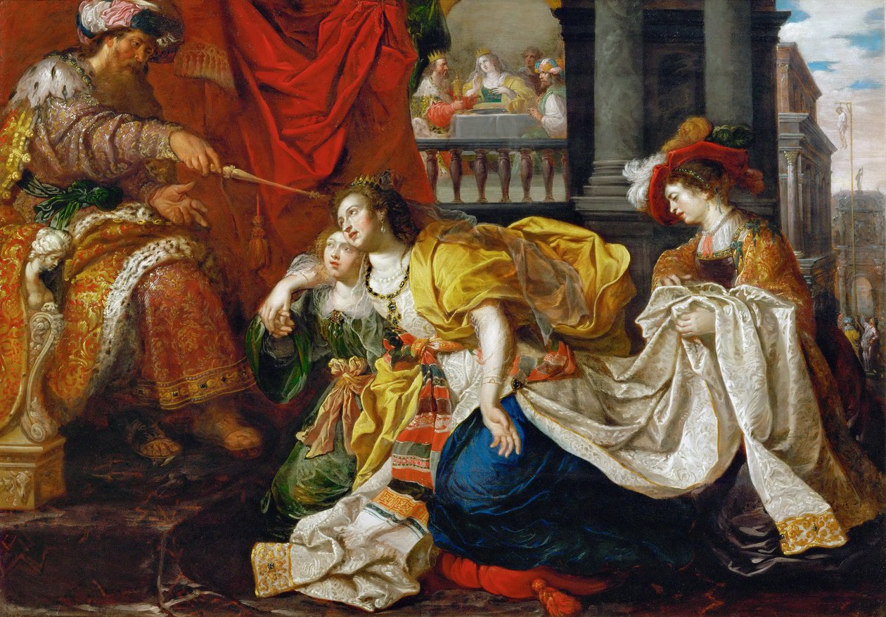 Barokk: Esther før Assuerus - Esther før Ahasverus av Van den Hoecke, Gaspar (ca 1585-etter 1648). Olje på lerret. Kunsthistorisk museum, Wien av Kasper or Gaspar van den Hoecke