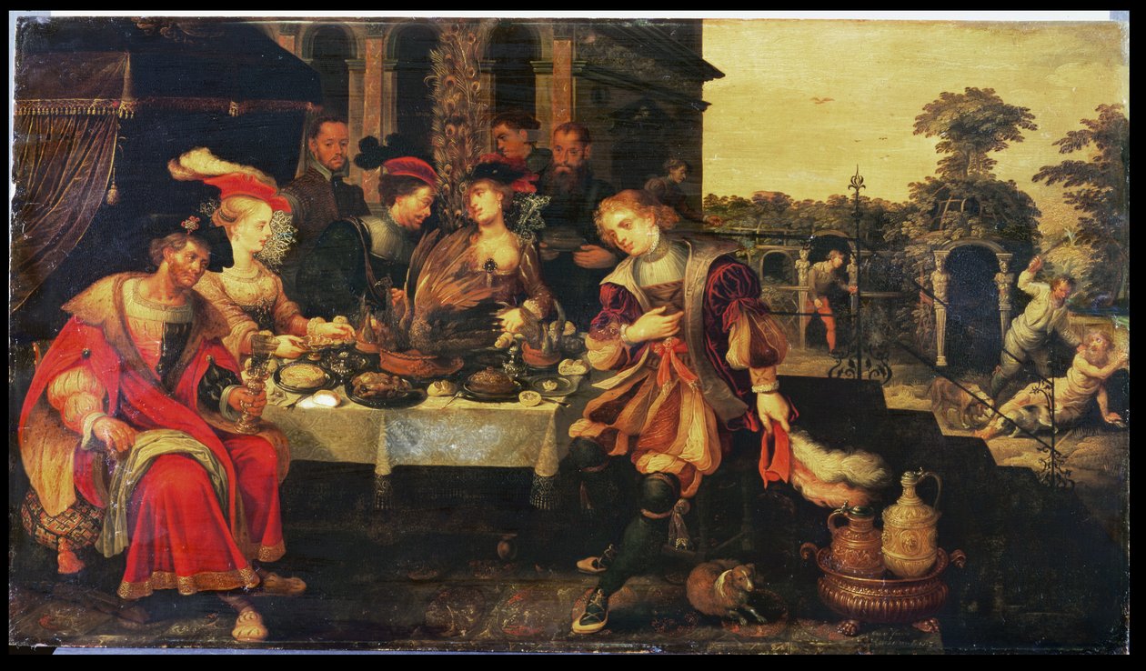 Lasarus ved den rike manns bord, 1618 av Kasper or Gaspar van den Hoecke