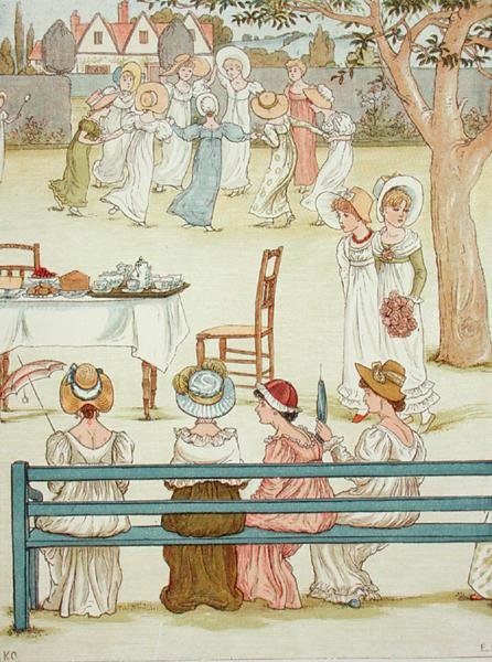 En hagefest (farge litho) av Kate (after) Greenaway