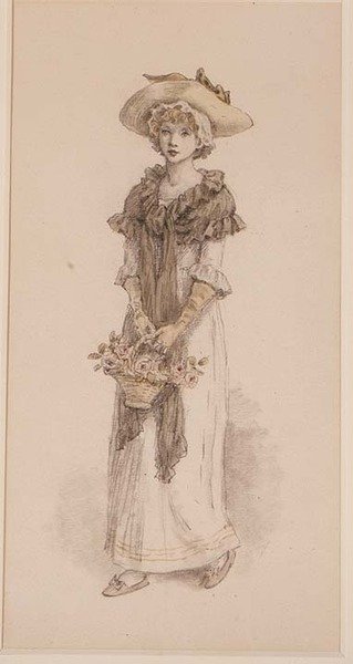 En kurv med roser (blyant, akvarell) av Kate Greenaway