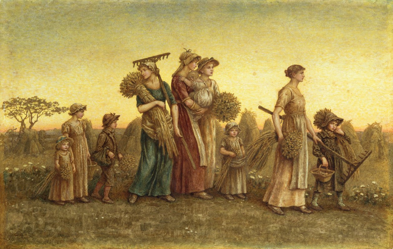 Gleaners Going Home (akvarell om bord) av Kate Greenaway