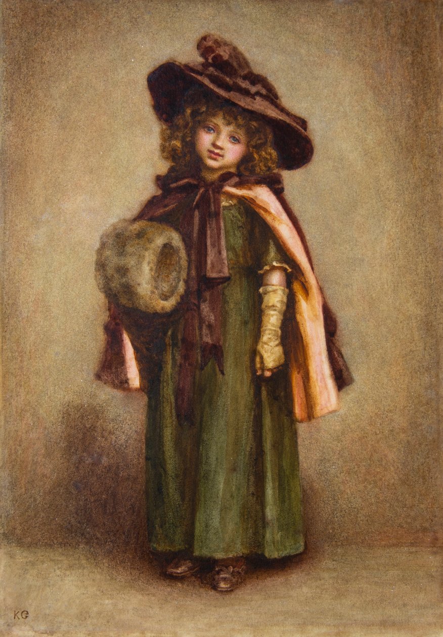 Liten jente med muffe (akvarell) av Kate Greenaway
