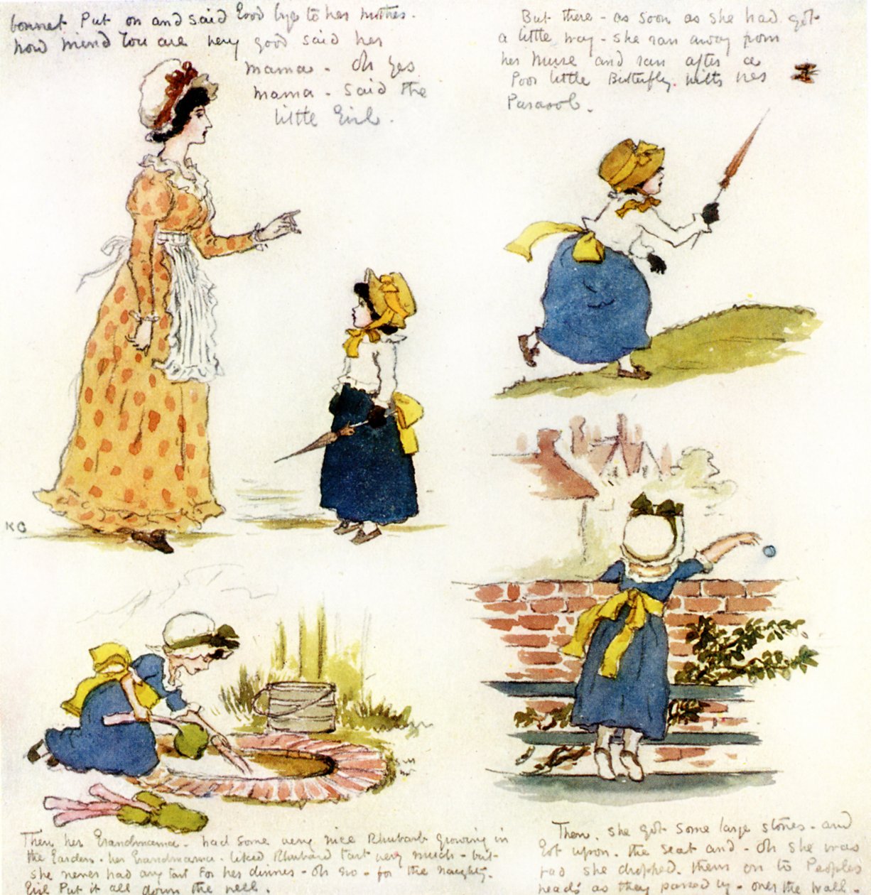 "Den slemme lille jenta som dro for å se bestemoren sin" av Kate Greenaway. av Kate Greenaway