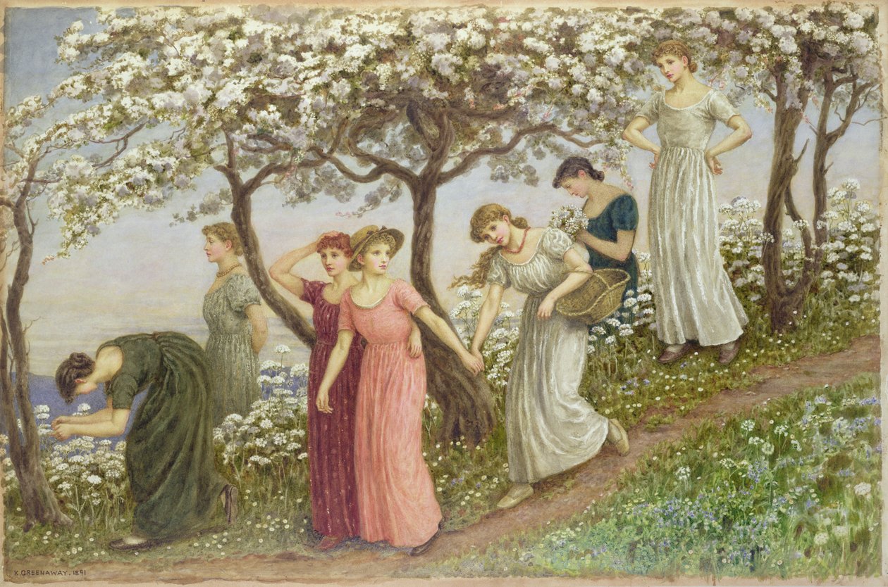 Gjennom de hvite blomstene, 1891 (wc) av Kate Greenaway
