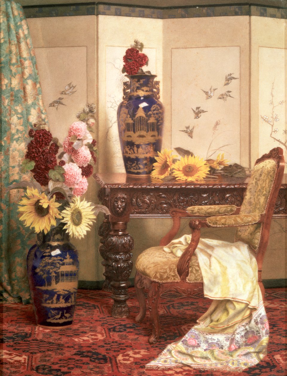 'Solsikker og stokkroser', 1889 av Kate Hayllar