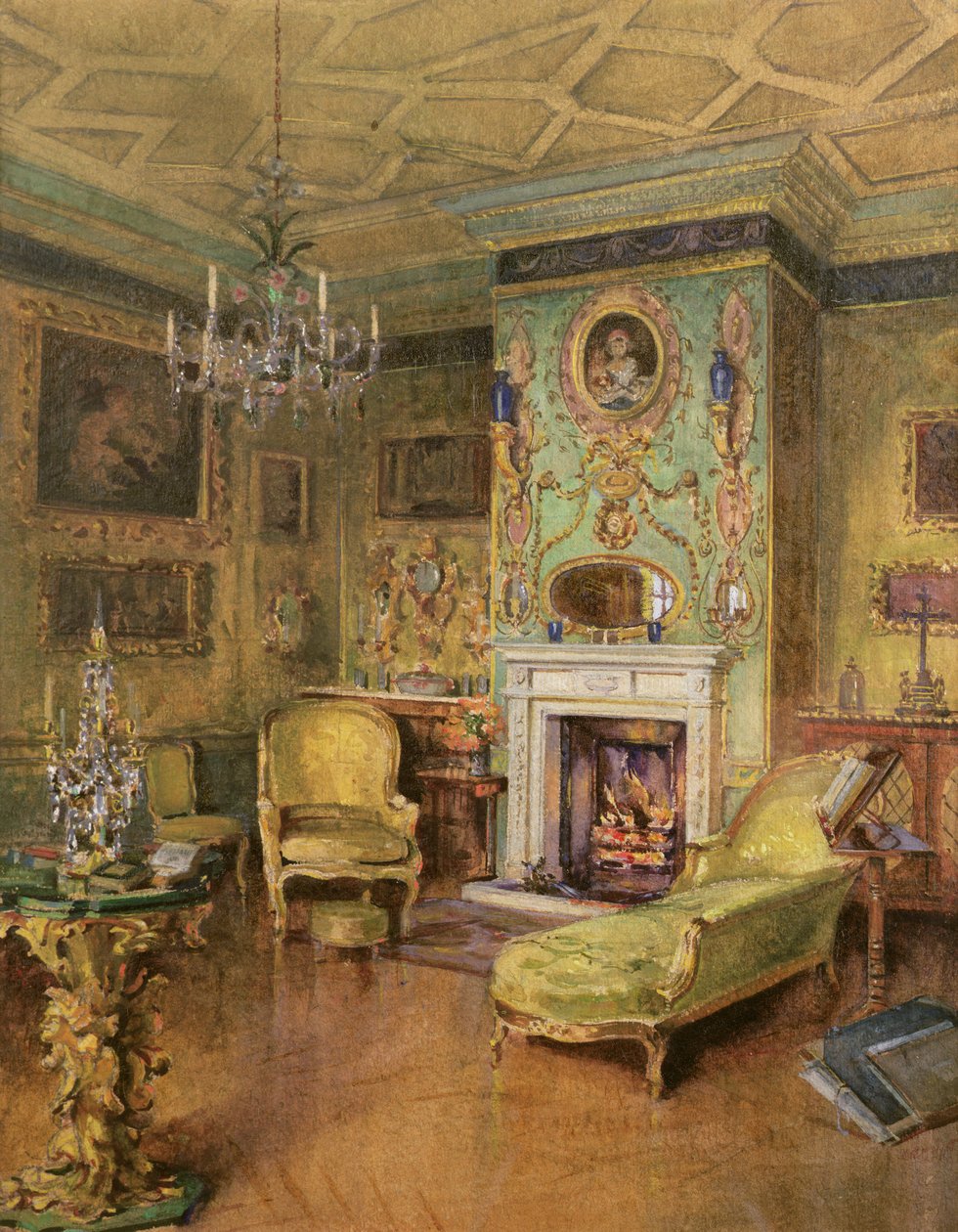 The Yellow Room, Holland House, London (wc og kroppsfarge med gummi arabicum) av Katherine Montagu Wyatt