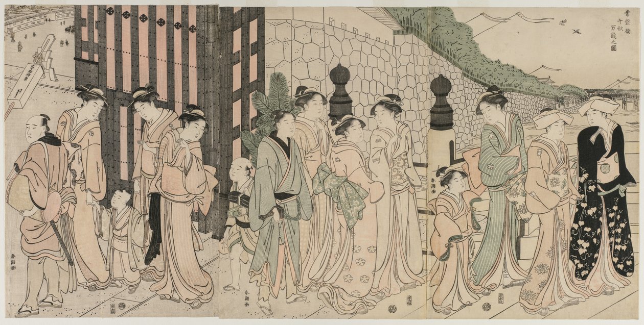Tusen høster, ti tusen år på Tokiwa-broen, tidlig på 1790-tallet. av Katsukawa Shuncho