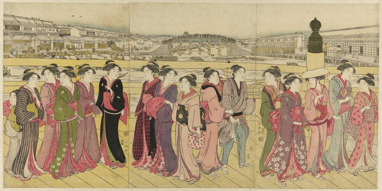 Krysser Nihonbashi-broen av Katsukawa Shuncho
