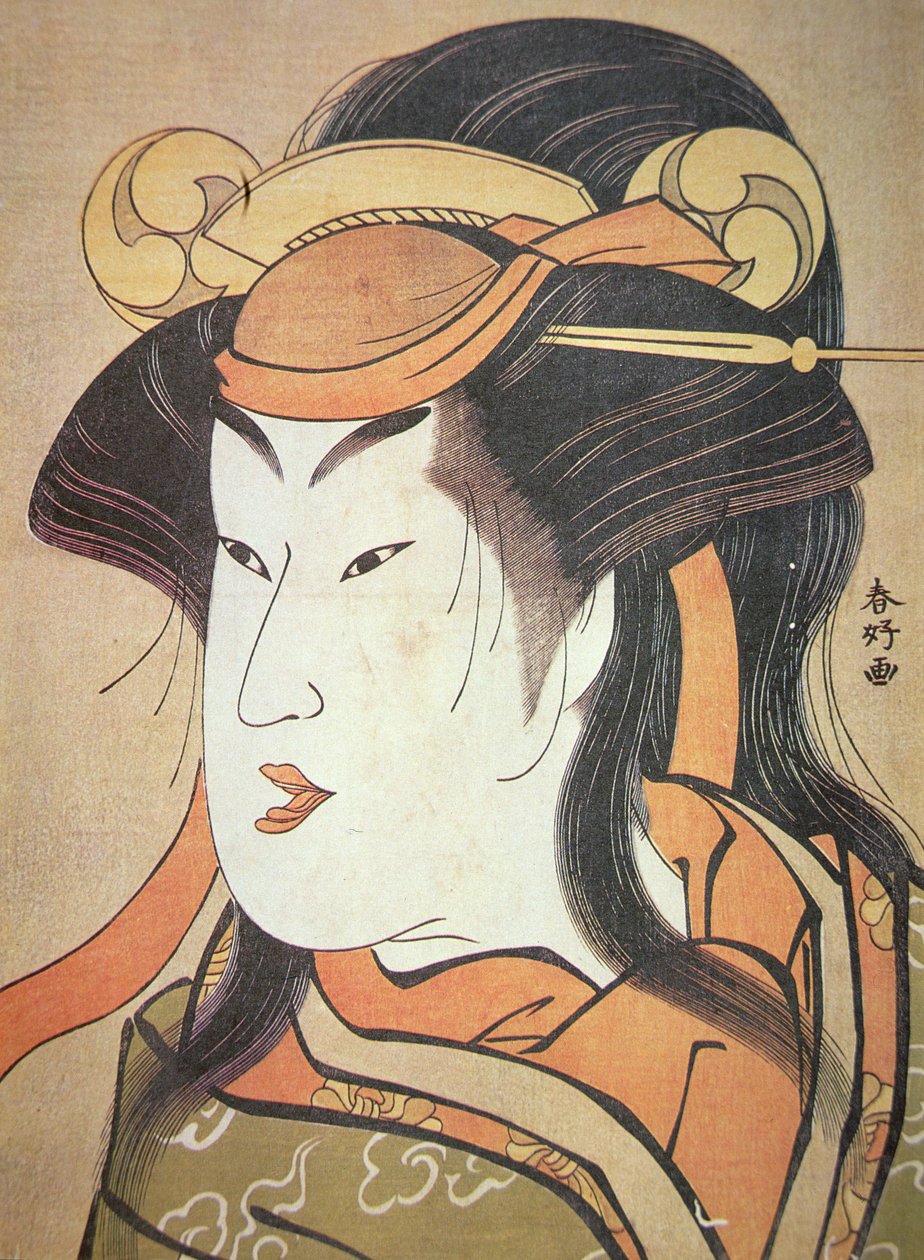 Leder for japansk mannlig skuespiller i kvinnelig rolle, ca. 1787-88 (treblokktrykk) av Katsukawa Shuncho