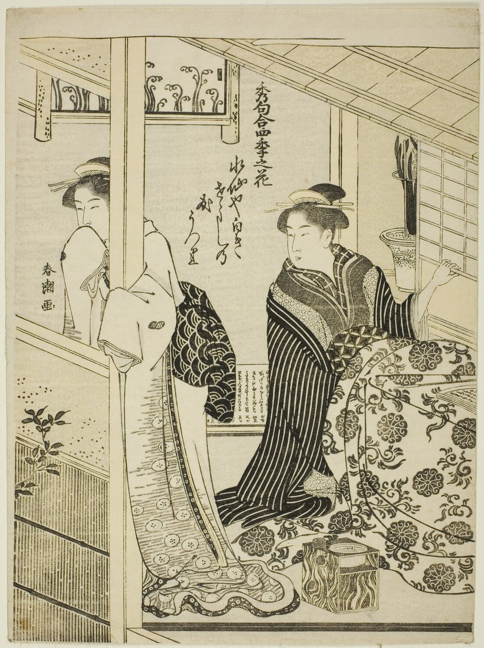 Narcissus in Winter, fra serien "Choicest Odes upon Flowers of the Four Seasons (Shuku awase, shiki no hana)" av Katsukawa Shuncho