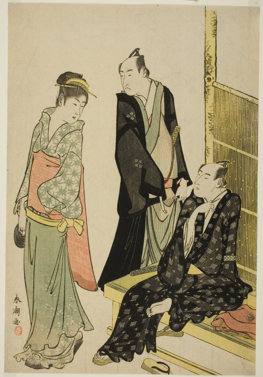 Skuespillerne Onoe Matsusuke I og Ichikawa Omezo I på et tehus av Katsukawa Shuncho