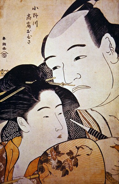 Den japanske bryteren Onagawa og tehusjenta Ohisa, ca. 1792 (treblokktrykk) av Katsukawa Shuncho