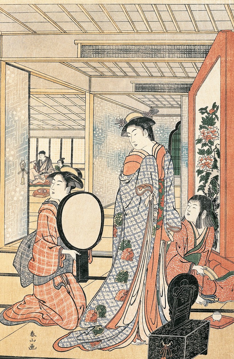 Kvinne foran speilet, av Katsukawa Shunsho (1726-1792), Japan Japanese Civilization av Katsukawa Shuncho