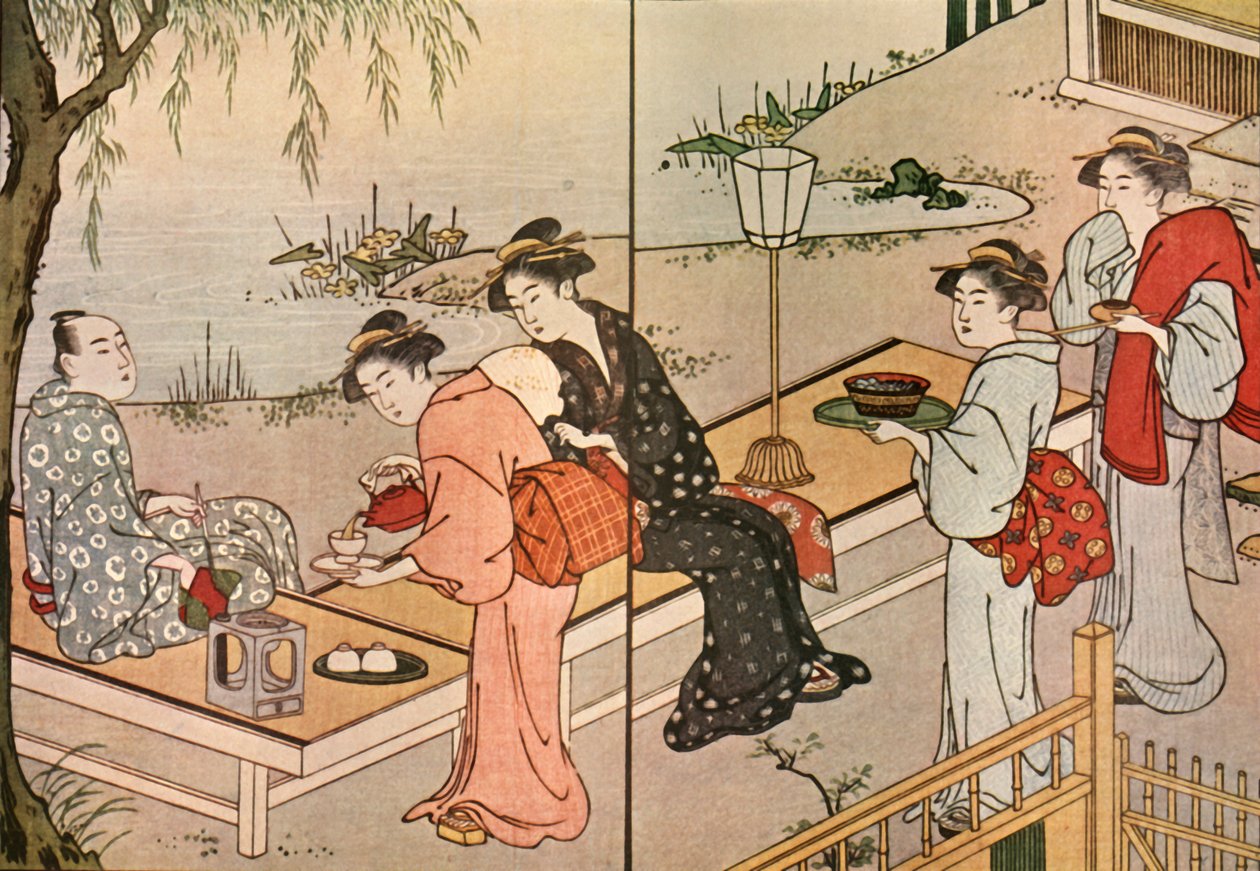 Kvinne som serverer te, 1790, 1924. av Katsukawa Shuncho