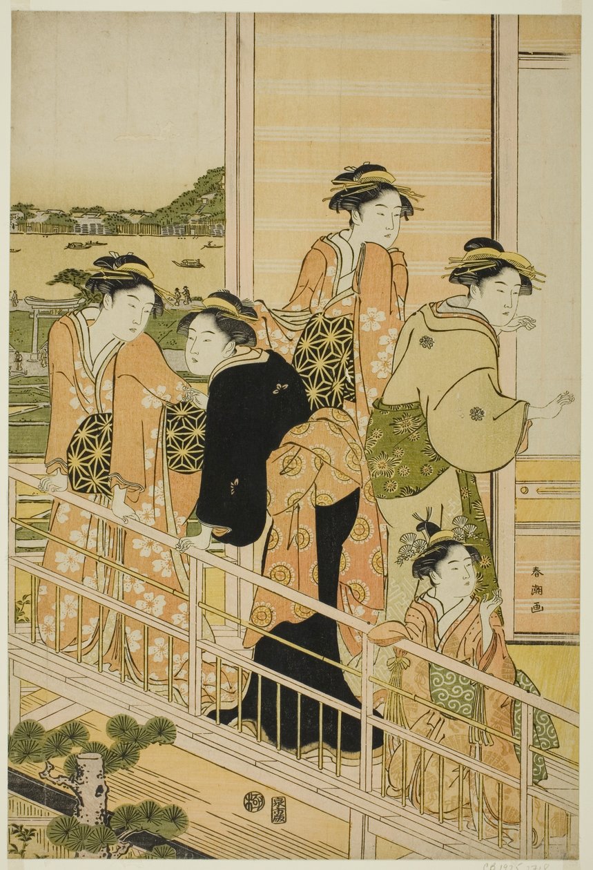 Kvinner på en balkong i et Yoshiwara tehus av Katsukawa Shuncho