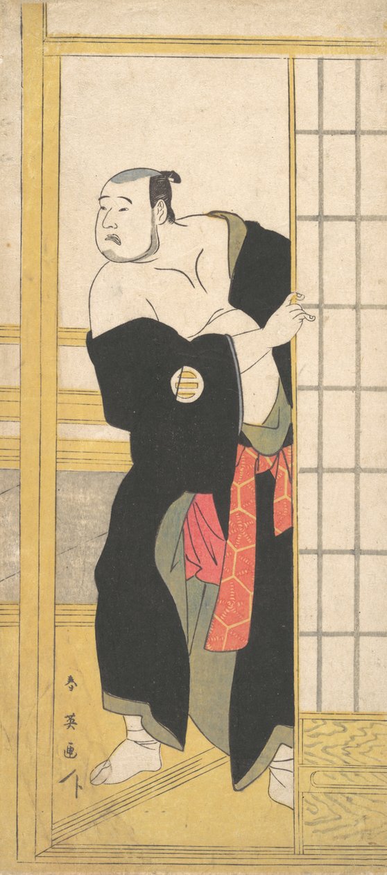 Asao Tamesaburo som en sterk mann med en grønn kimono, ca. 1795. av Katsukawa Shun