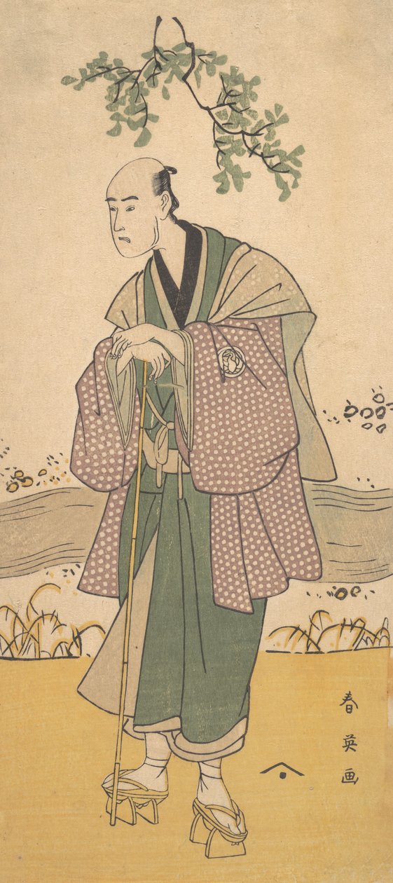 Den tredje Bando Hikosaburo som en mann som står på bredden av en elv, ca. 1793. av Katsukawa Shun