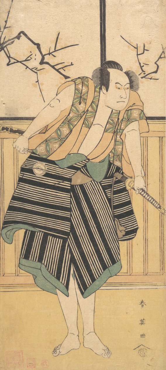 Den tredje Sawamura Sojuro som en mann som står i et rom, ca. 1793. av Katsukawa Shun