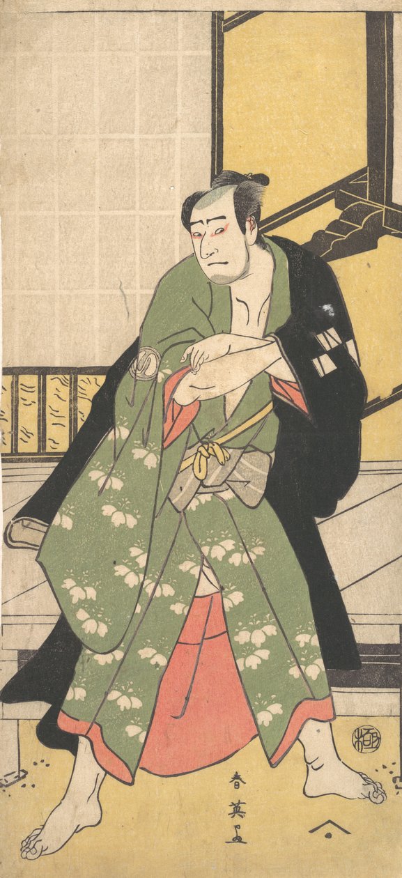 Den tredje Sawamura Sojuro som en mann som står med føtter spredt vidt fra hverandre, ca. 1795 av Katsukawa Shun
