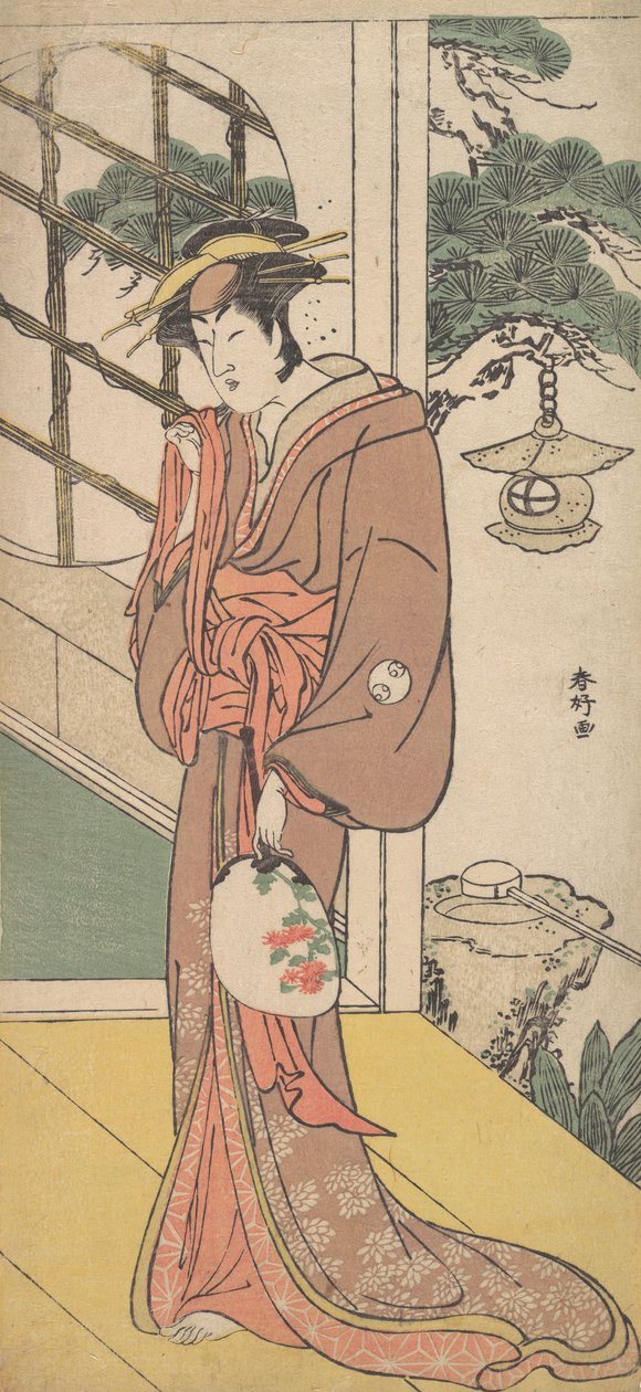Arashi Ryuzo som en høy kvinne som står på Engawa, ca. 1789. av Katsukawa Shunko