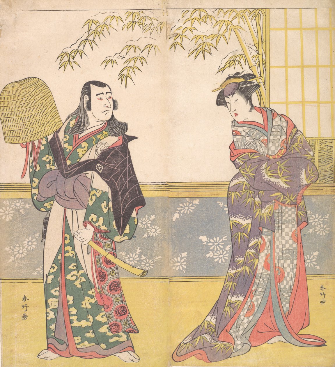 Kabuki ac and rs Sawamura Sojuro God idé d Sanogawa Ichimatsu Godt medlem Ahko r Te-sans miro r for r. . . , 1788. av Katsukawa Shunko