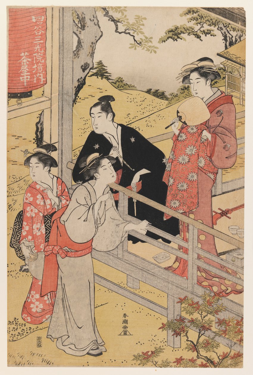 Tehus ved Sankoin Temple, Yotsuya (farget treblokktrykk) av Katsukawa Shunko