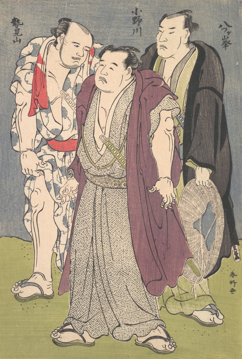 Tre sumobrytere: Onogawa, Seimiyama og Yatsugamine, ca. 1790-tallet. av Katsukawa Shunko