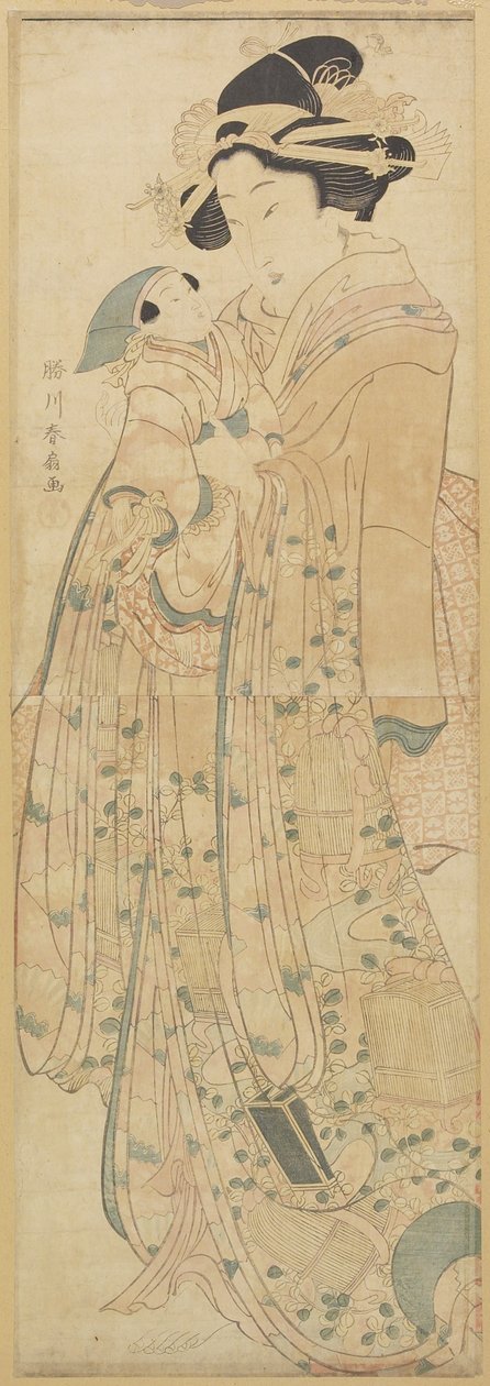 (Woman Holding a Doll), slutten av 1700-begynnelsen av 1800-tallet av Katsukawa Shunsen